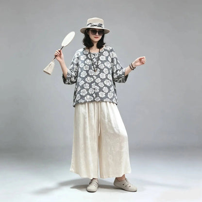 Loose Cropped Wide-leg Pants Women Summer Casual Pant LX5850