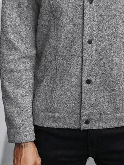 Autumn New Men's Woolen Jacket Solid Color Jacket Coat Collar Button Front Flip Pocket Coat