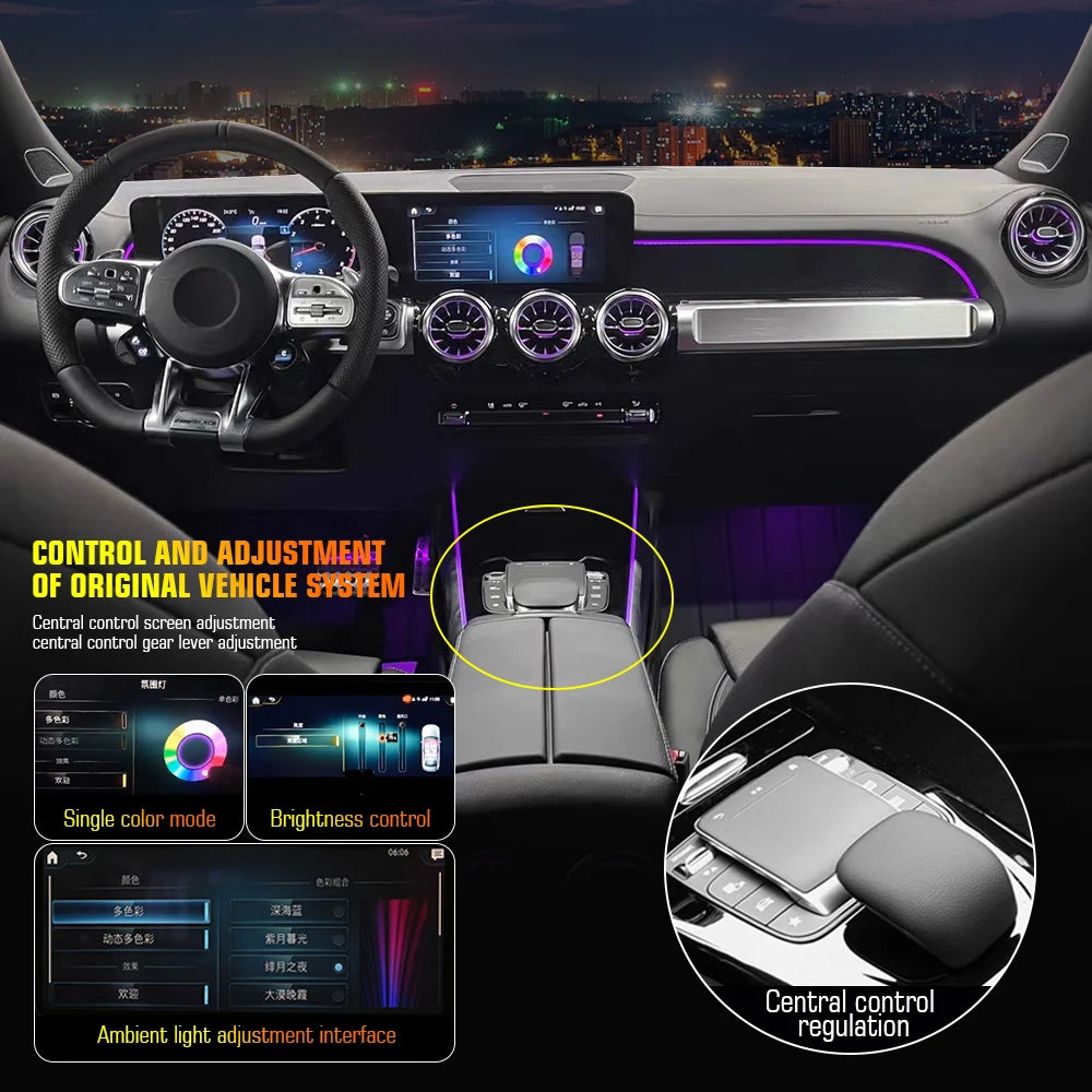 For Benz W176 W117 W156 A CLA GLA 12/64 Colors Ambient Lights Turbine Air Vent Lamps Dashboard Door Lighting Kit Car/App Control