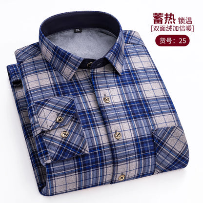 Thickened Flannel Men's Shirt Fashion Warm Plaid Winter Casual Square Collar plus Size Clothing Fleece Lined Double Sided Velvet