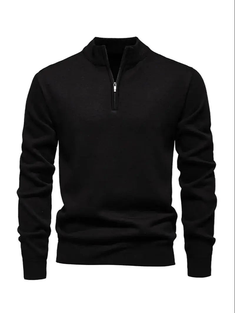 Men's Fall Winter Half-Zip Stand Collar Fleece Pullover Sweater, Casual Youth Trend Plain Knit Top, Comfortable Versatile Clothi