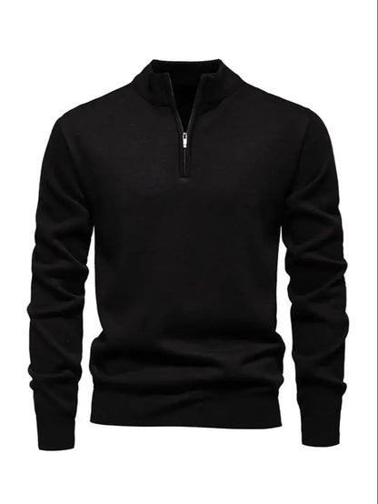 Men's Fall Winter Half-Zip Stand Collar Fleece Pullover Sweater, Casual Youth Trend Plain Knit Top, Comfortable Versatile Clothi