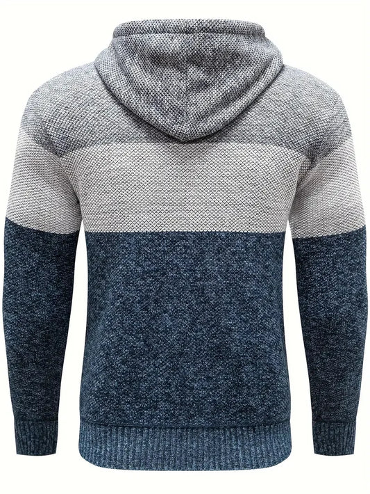 Men's Hooded Cardigan Patchwork Color Autumn Leisure And Comfortable Blocking Hooded Warm Zipper Style Sweater Size 3XL