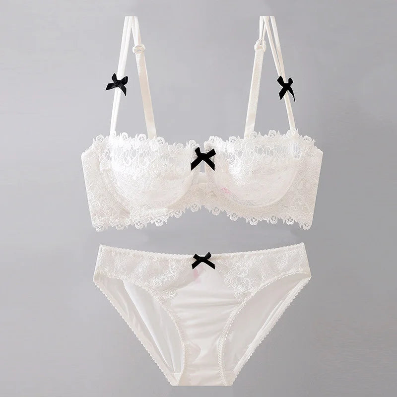 Women New Fashion Sweet Spicy Lace Lingerie Set Ultra Thin Half Cup Push Up Bra Soft Underwire Comfortable Top