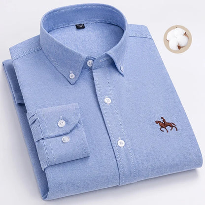 Plus Size 6XL 100% Cotton Long-Sleeve Shirts for Men Oxford Slim Fit Formal Shirt Without Pocket White Office Elegant Clothes