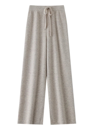 Chic Wide-Leg Pants Women's Autumn Winter Solid Color 100% Merino Wool Knitted Casual Loose Soft Thick Warm Popular Trousers