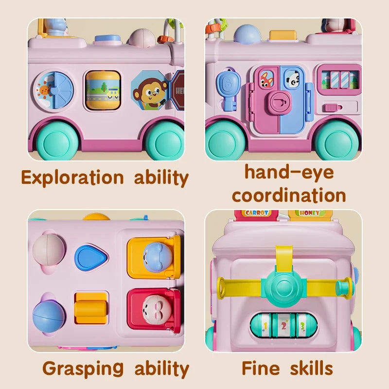 Montessori Educational Baby Busy Bus Toy Toddler Activity Fine Motor Skill Learning Travel Toys For Kids