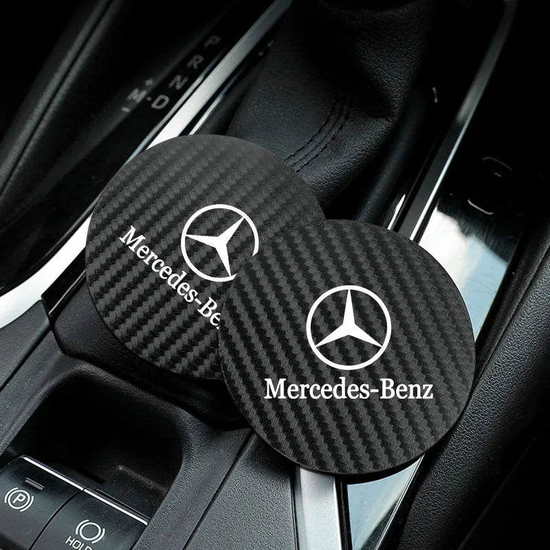2Pcs Car Coasters Water Cup Mats Waterproof Slot Pads For Mercedes Benz AMG Smart W205 C300 W203 W206 W108 W124 W126 W140 W168