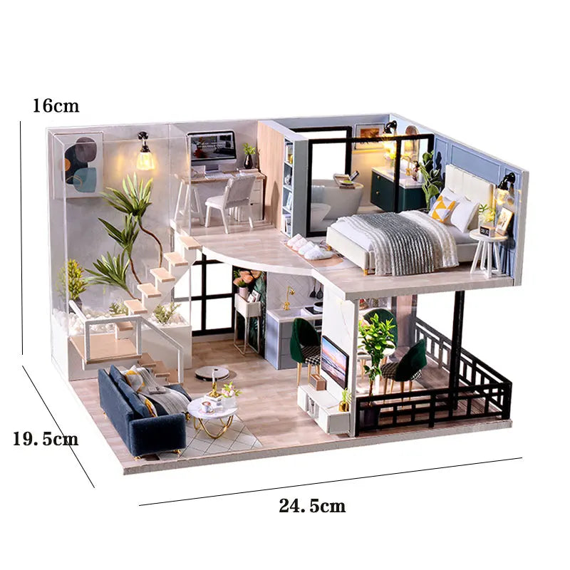 Doll Houses Kits 3D Puzzle Handmade Wooden Mini DollHouse Assembly Building With Furniture Kit Toys For Xmas Birthday Gifts