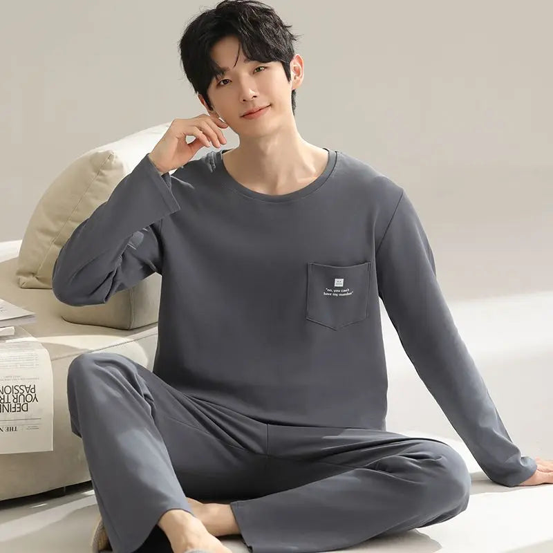 2024 Autumn Long Sleeve 100% Cotton Pajamas Sets for Men Korean Loose High Quality Sleepwear Pyjamas Male Homewear Home Clothes
