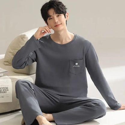 2024 Autumn Long Sleeve 100% Cotton Pajamas Sets for Men Korean Loose High Quality Sleepwear Pyjamas Male Homewear Home Clothes