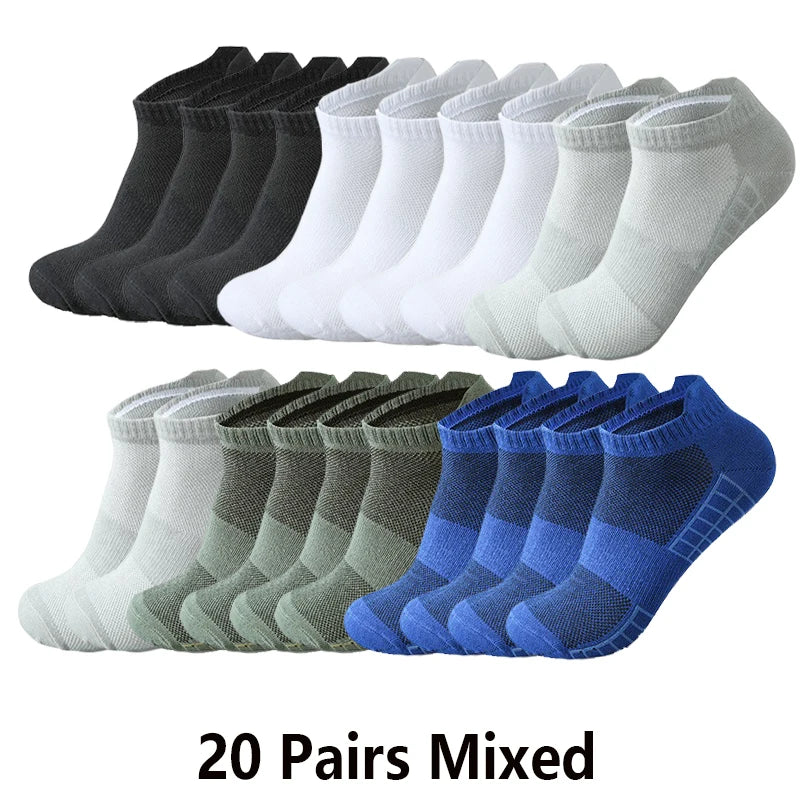 10/20 Pairs Ankle Socks Men Women Breathable Mesh Cotton Socks Running Sports Solid Color Boat Socks Couple Student Ear thletic