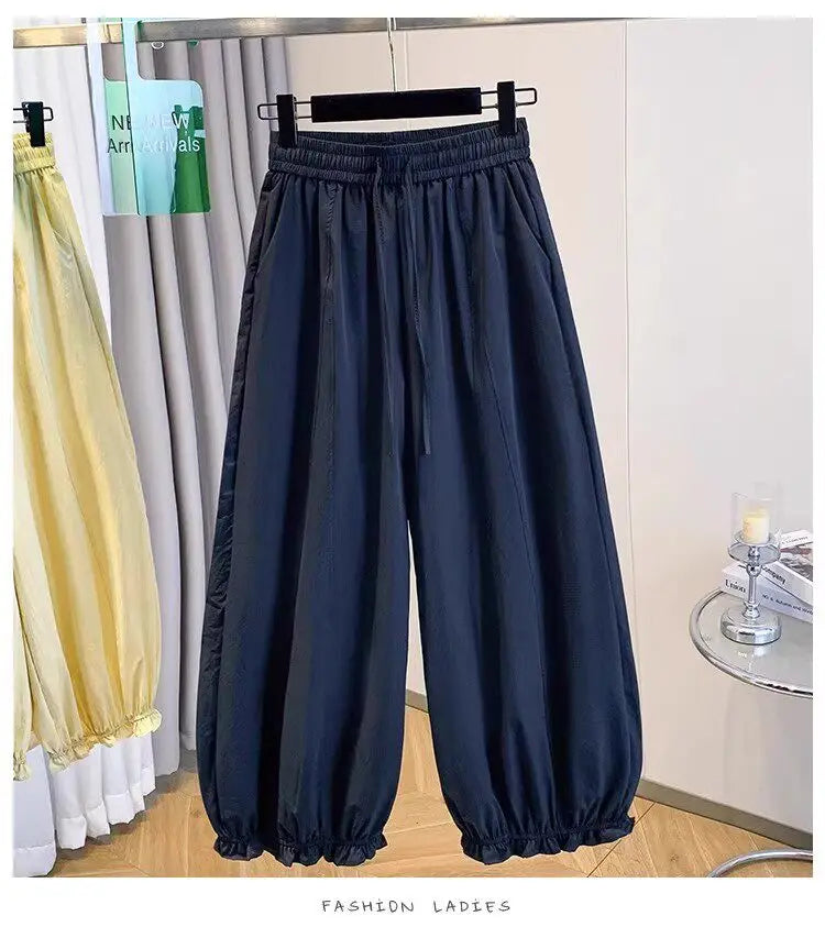 Casual Ice Silk Quick Dry Nine-Piece Flower Bud Pants Women Summer Thin Loose High Waist Draping Lantern Pants