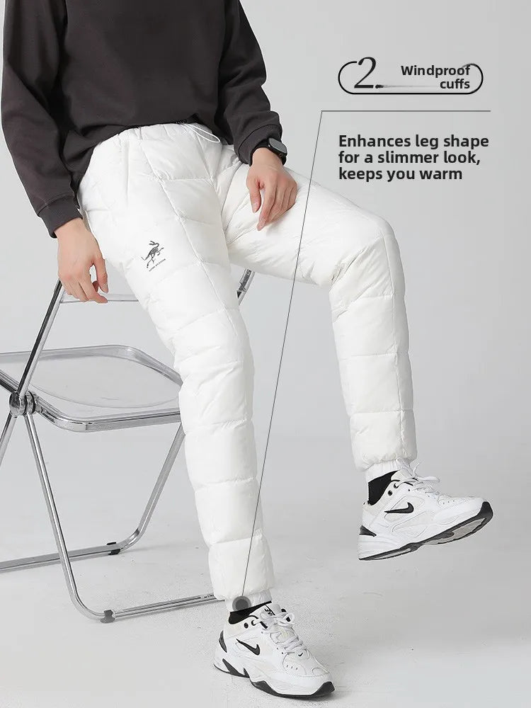 Goose Ancestor Men's down Pants High Waist Thickened Snowboarding Pants White Goose down Outerwear Casual Long Pants