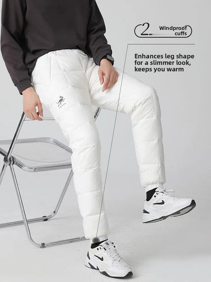 Goose Ancestor Men's down Pants High Waist Thickened Snowboarding Pants White Goose down Outerwear Casual Long Pants