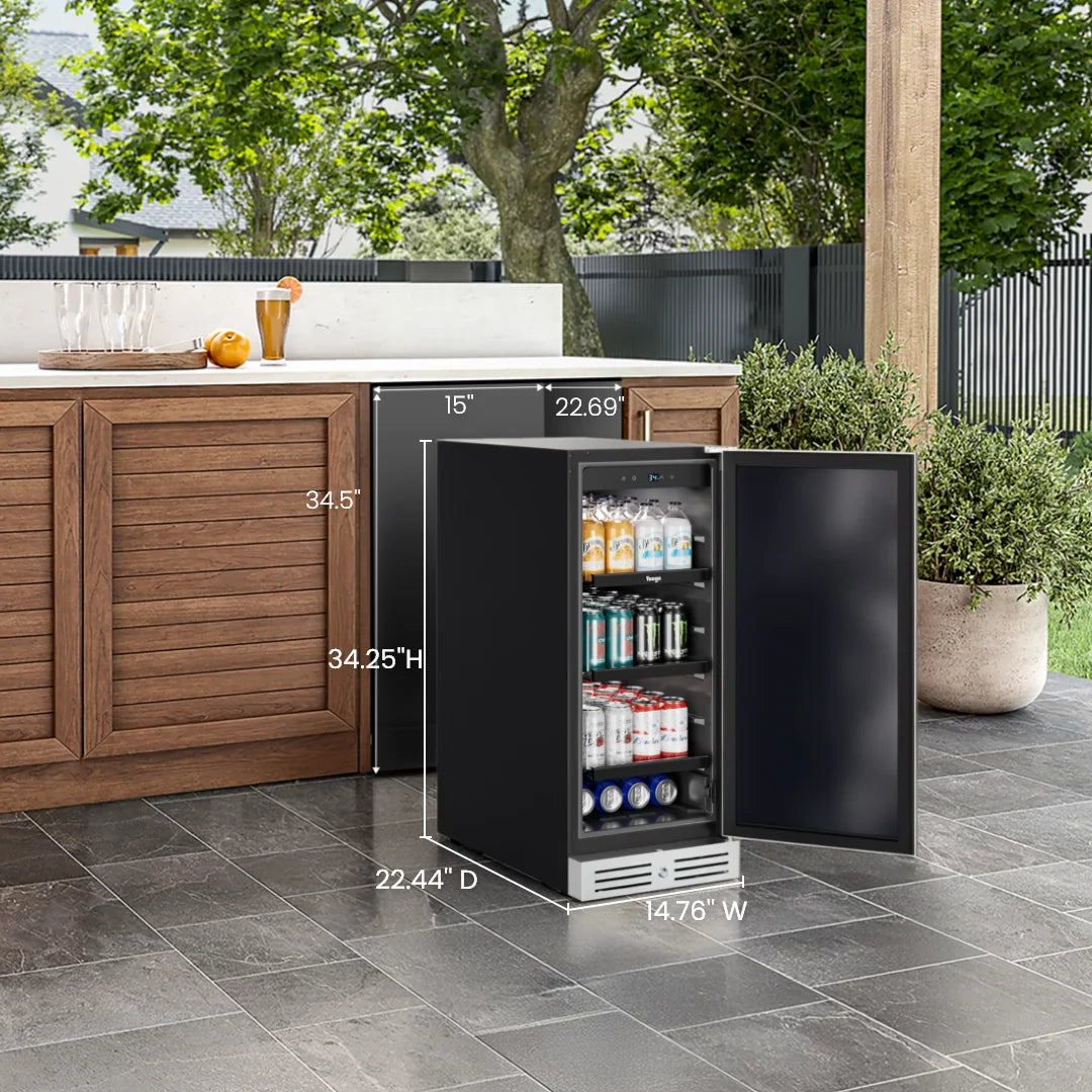 3.0 Cu Ft 80 Can Embedded Beverage Refrigerator Glass Door Mini Fridge Soda Beer Wine Cooler Home Office Bar Adjustable Shelves