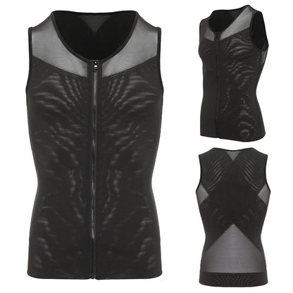 Mens Chest Compression Shirt Gynecomastia Vest Slimming Shirt Body Shaper Tank Top Front Zipper Corset For Man Shapewear