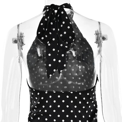 Tuularose Fashion Polka Dot Dress Vintage High Waist Sleeveless Backless Neck Lace-up Dress Sexy Party Luxury Women Dresses Y2k