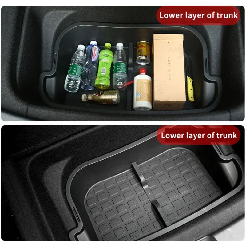 For Tesla Model Y Juniper 2021-2025 Launch Front&Rear Trunk Storage Box Double-Deck Luggage Frunk Organizer Box Dustproof Cargo