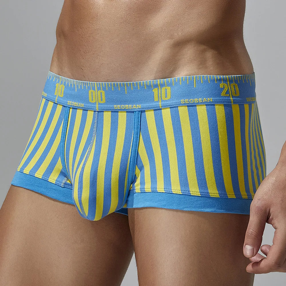 3-Pack SEOBEAN Men's Cotton Boxer Briefs U-Shaped Crotch Youth Vertical Stripes Breathable Comfortable Underwear