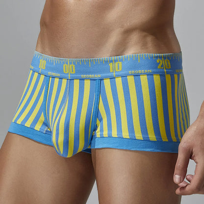 3-Pack SEOBEAN Men's Cotton Boxer Briefs U-Shaped Crotch Youth Vertical Stripes Breathable Comfortable Underwear