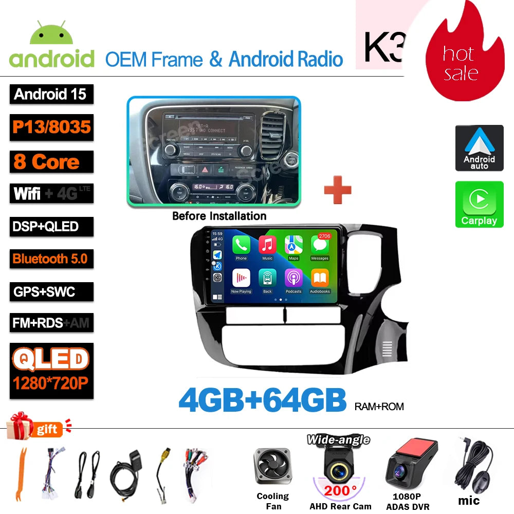 Android 16 For Mitsubishi Outlander 3 GF0W GG0W RHD 2012-2018 RHD 9 Inch Car Radio Auto radio GPS Navigation WIFI 5G Multimedia
