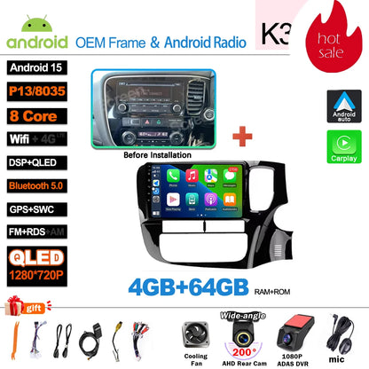Android 16 For Mitsubishi Outlander 3 GF0W GG0W RHD 2012-2018 RHD 9 Inch Car Radio Auto radio GPS Navigation WIFI 5G Multimedia