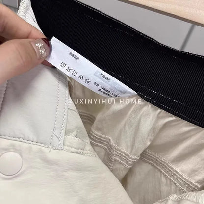 Lightweight Breathable Quick-Dry Paratrooper Pants Women's Casual Loose Fit Sunscreen Waist Cord Trousers Korean Style High W...