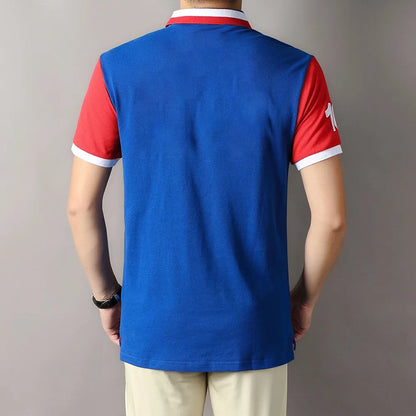 TS Men's Classic Polo Shirt Summer Shirt Men's Short-sleeved Embroidery Blue Loose Letters Sports French Football Fans Europe