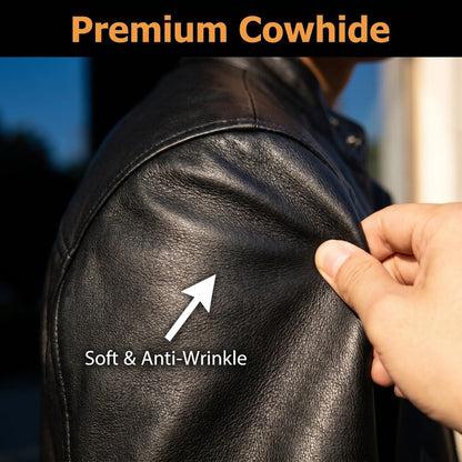 Genuine Cow Leather Men Jacket Short Stand Collar Biker Motorcycle Coat Fashion Slim Real Leather Casual Outerwear