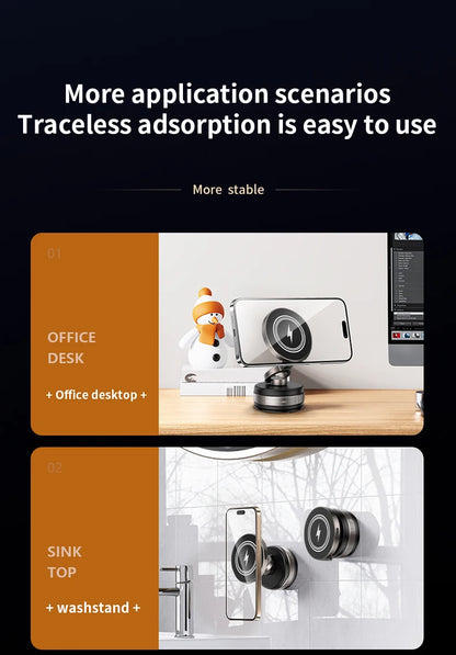Folding 15W wireless charging car phone holder vacuum suction 360 ° rotating magnetic support bracket