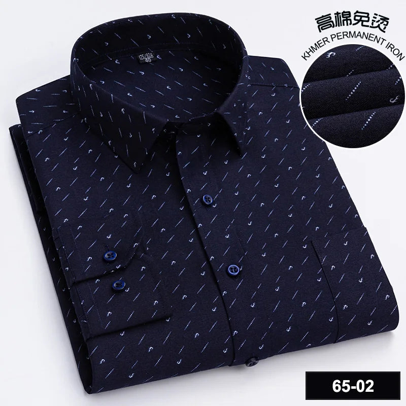 Men's High-quality Fashion Casual Print Plaid Stripe Long Sleeve Shirts Single Pocket Comfort Fit Business Formal Office Blouses