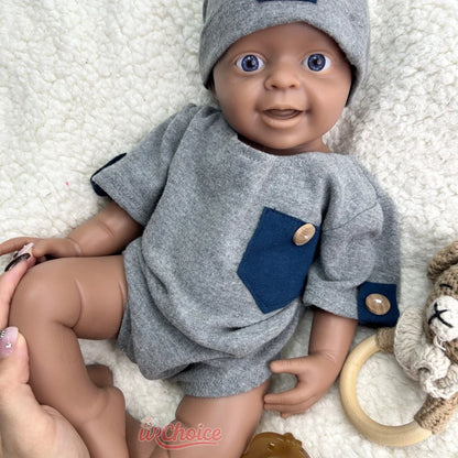18Inch Dark Skin Full Body Silicone Reborn Baby Realistic Newborn Boy Weighted Lifelike Doll Anatomically Correct for Kids Toy