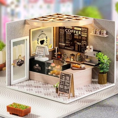Coffee Shop Doll House Mini DIY Kits Making Room Assembling Toys Bedroom Decorations Furniture Dollhouses Toys For Xmas Gifts