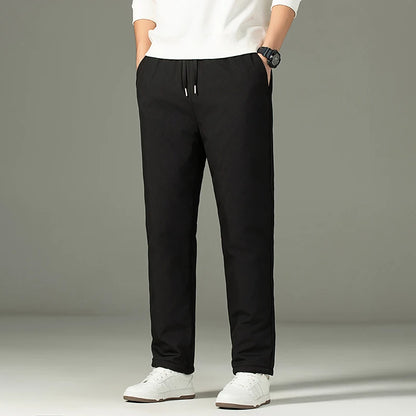 Men's Thickened Lamb Velvet Cotton Pants Autumn Winter Casual Trousers Windproof Coldproof Warm Fleece Lined Long Pants