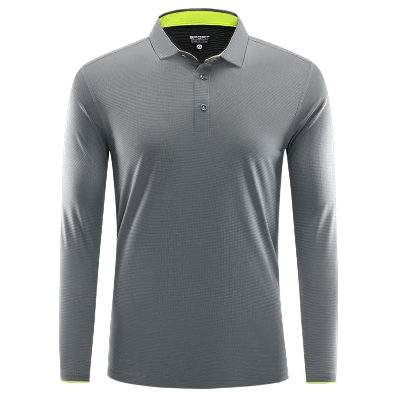 Quick Dry Long Sleeve Polo Custom Logo High Quality Lapel Sports Polo Shirt Embroidery Design Company Team Shirt Printing Image