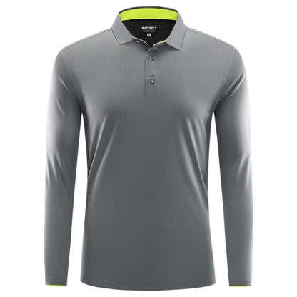 Quick Dry Long Sleeve Polo Custom Logo High Quality Lapel Sports Polo Shirt Embroidery Design Company Team Shirt Printing Image