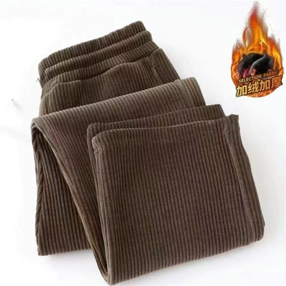 Men's Corduroy Fleece Lined Straight Leg Pants plus Size Spring Autumn Winter Loose Fit Casual Sporty Long Trousers