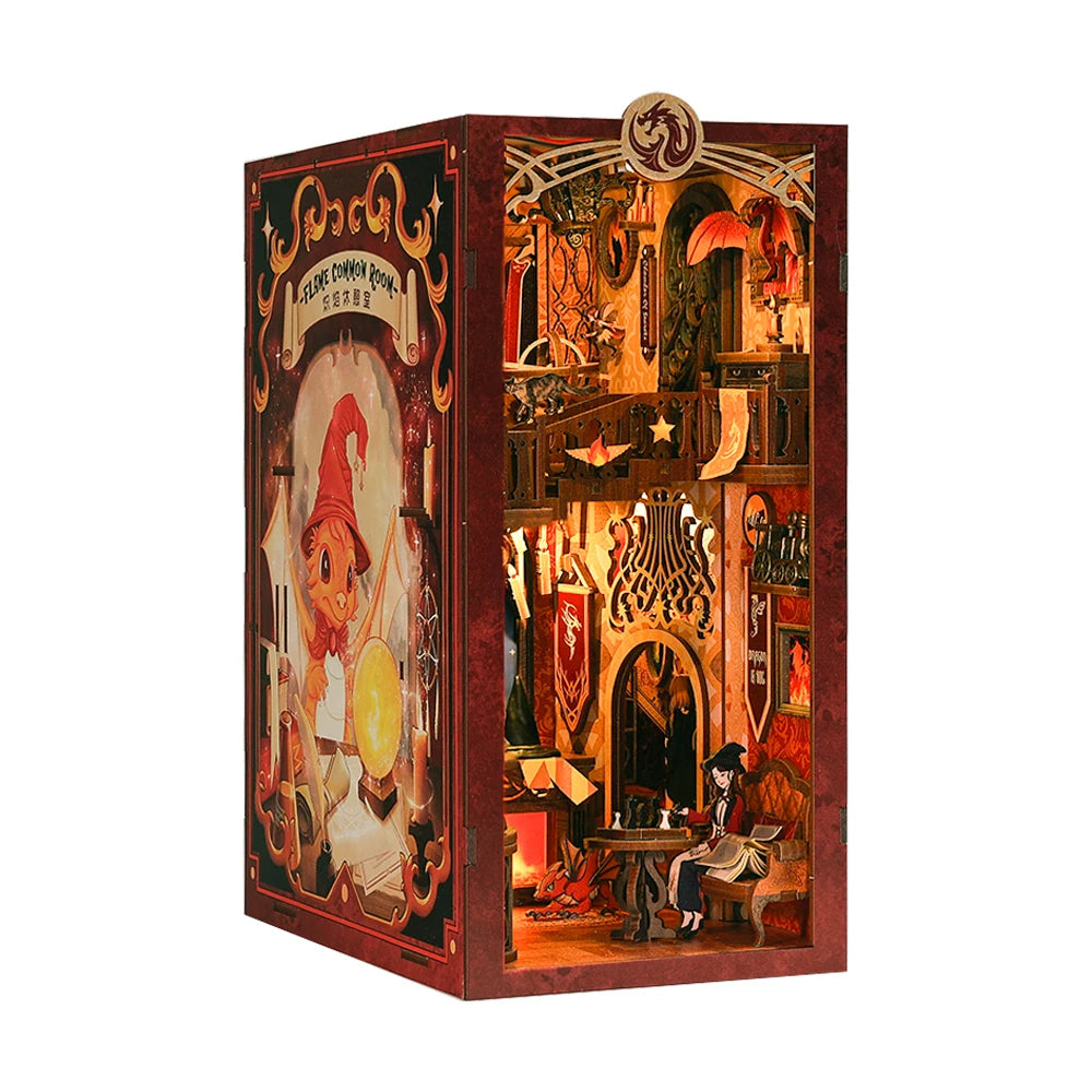 CUTEBEE DIY Book Nook Doll House with LED Light Dust Cover Bookshelf Insert Decoration Model For Birthday Gift Eternal Bookstore
