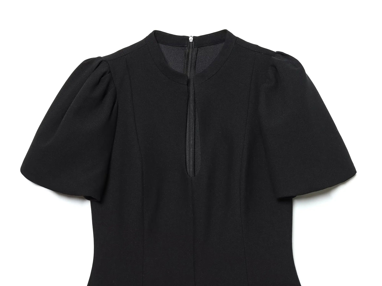 ZARK Fashionable round Neck Bubble Sleeve Short Dress Polyester High Waist Skirt for Women City Commuting Casual Wear Zipper ...