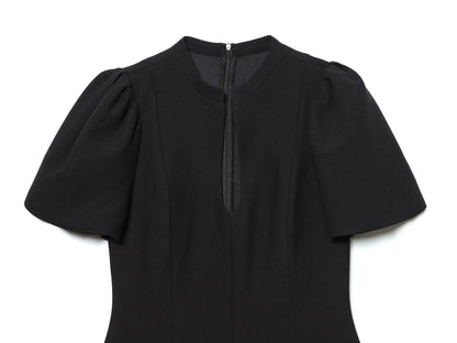 ZARK Fashionable round Neck Bubble Sleeve Short Dress Polyester High Waist Skirt for Women City Commuting Casual Wear Zipper ...