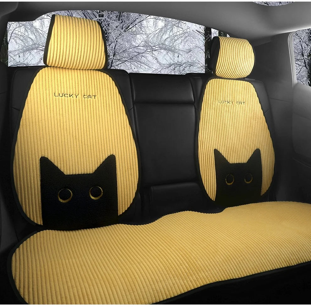 Lucky Kitten car seat covers, Corduroy Seat Cushion with Storage Bag Suitable for More Than 95% Car Models Trucks, Sedans SUVs