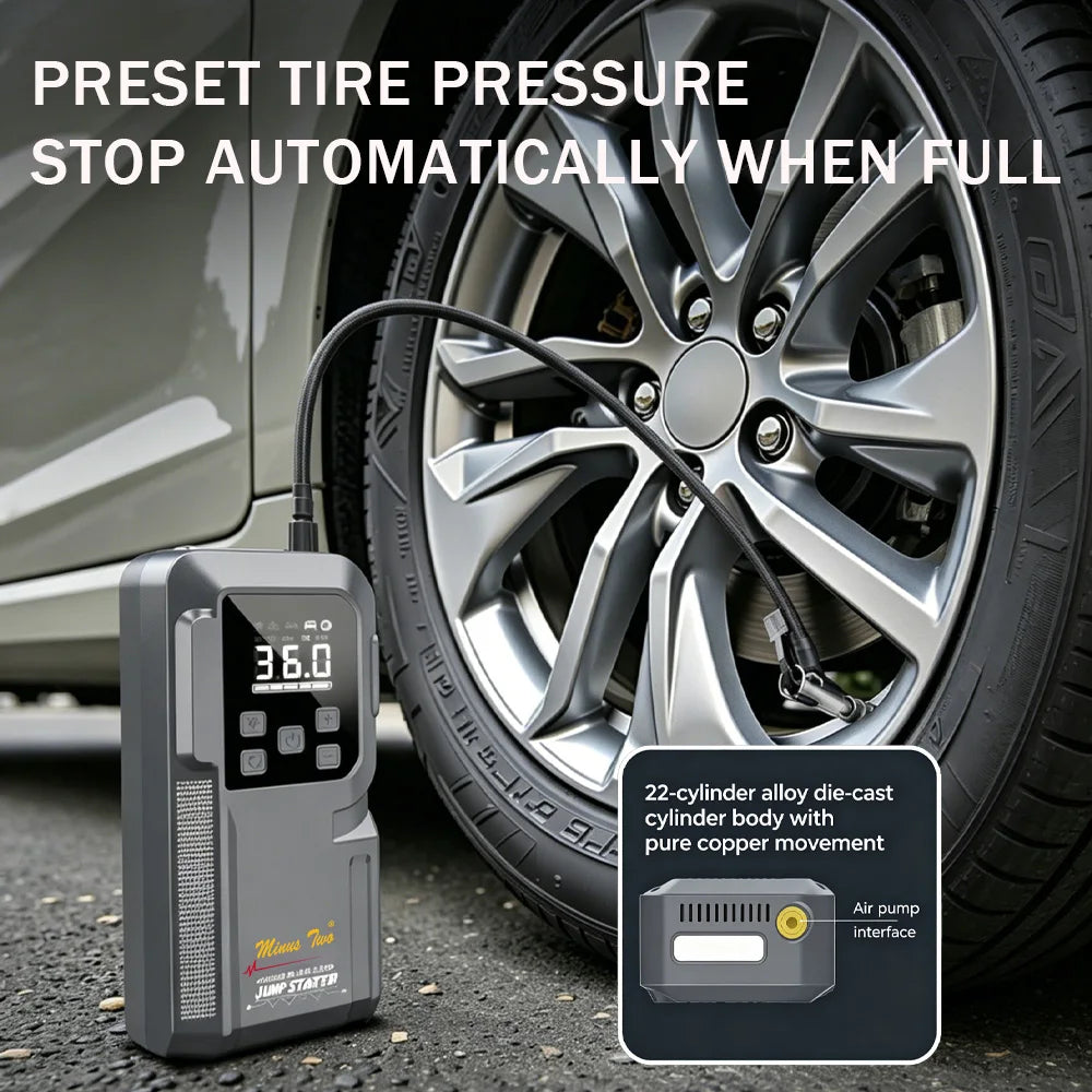 2000A 180Psi Car Emergency Multifunction 12v Battery Booster Tire Inflator Super Compressor Jump Starter Power Bank Air Pump