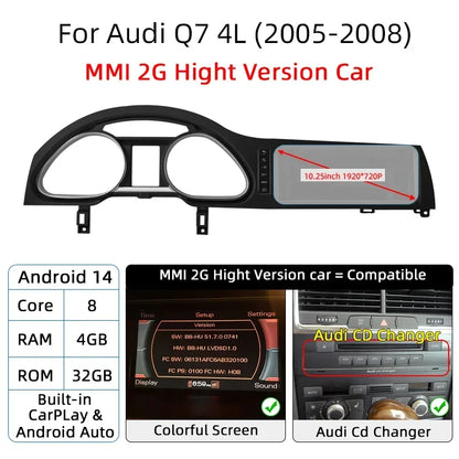 Android 14 Auto Radio CarPlay For Audi A6 C6 4f  For Audi Q7 4L 2005-2015 MMI 2G 3G GPS Car Multimedia Player Navi Stereo DSP
