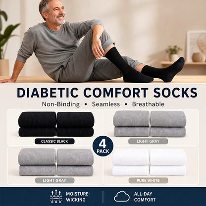 Men's Diabetic Socks Non‑Binding Top Loose Cuff, Seamless Breathable Comfort Socks for Swollen Feet & Blood Circulation Support