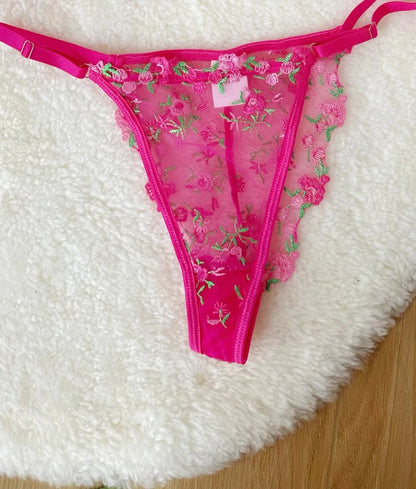 Pure & Sexy Japanese Lingerie Set, Pink Floral Tulle with Embroidery, Harajuku Style Aesthetic Set BANERDANNI Sexy Panty &Tusjy