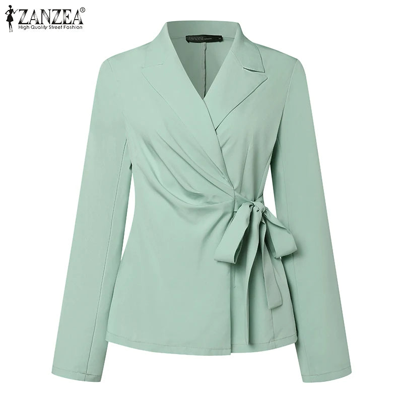 ZANZEA Classy Office Lady Blazer Suits Elegant Women Tied Waist Top and Pant 2pcs Outfit 2025 Trend Streetwear Commute Pant Sets