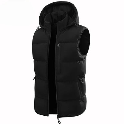 Hots Winter Men Outdoor Windproof Fleece Detachable Hooded Vest Men Sleeveless Warm Casual Fashion Zipper Brand Vest Male Coat