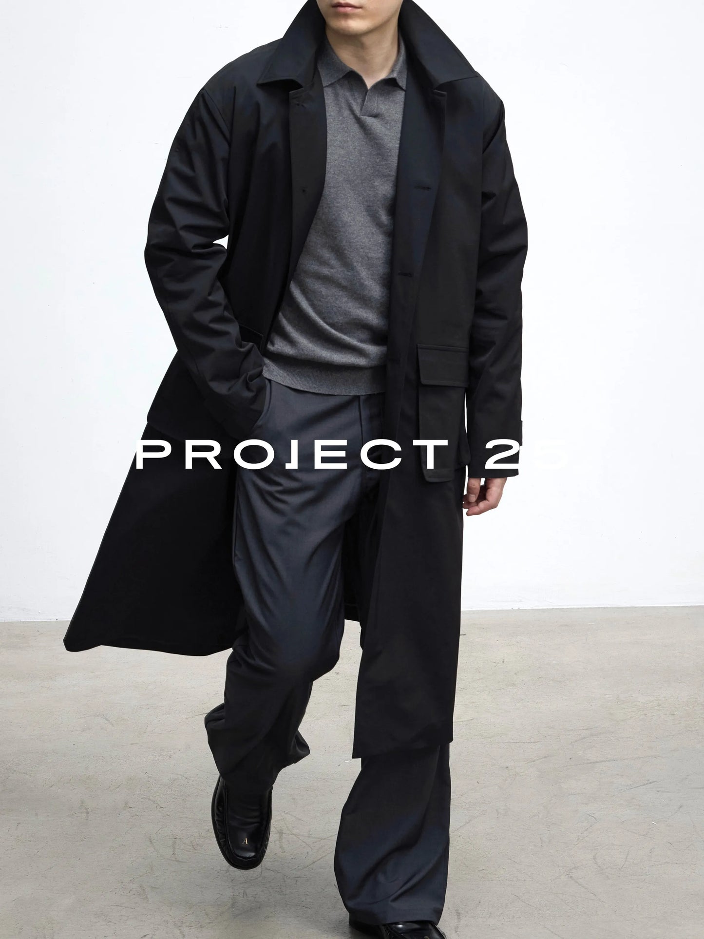 PROJECT 25 Men's Lightweight Water Repellent Lapel Long Trench Coat Solid Color Minimalist Luxury Casual Outerwear
