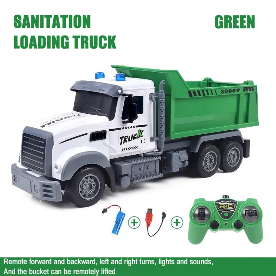 Remote control sanitation vehicle charging children's dump truck toy, RC remote control truck toy with light/sound effects
